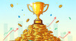 © MuhAgung - Golden trophy on pile of coins.