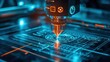 © Muhammad - A 3D printer head is creating a futuristic design on a transparent background with vibrant blue and orange lights