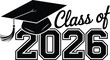 © Eva Elrod - Graduation cap 2026 vector illustration, minimalist EPS design with Class of 2026 lettering suitable for graduation announcements ceremony graphics and student milestone artwork.