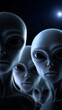 © Curioso.Photography - Group of alien figures with large eyes in dark environment representing extraterrestrial and sci-fi concept.