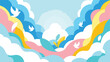 © Dedek - Colorful abstract artwork of stylized clouds, leaves, and doves