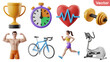 © MDSOPON - A collection of 3d fitness and sports icons including a trophy stopwatch heart and gym equipment Vector