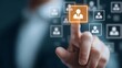 © Tech Collections - Businessman Selecting Employee Icon on Virtual HR Interface for Recruitment and Talent Management