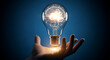 © Desti - A radiant light bulb containing a glowing human brain, symbolizing the ignition of innovative thought, creative intelligence, and the emergence of brilliant solutions from human ingenuity