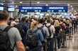 © Ksu_Sha - Long queue of passengers at airport passport control and immigration checkpoint with travel backpacks and luggage