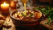 © Ubay.d25 - Rich beef stew. Hearty stew in a rustic bowl with sauce poured over tender meat and herbs.