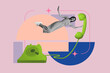 © deagreez - Full 3d poster collage of happy businesswoman man sit telephone retro device call center manager worker telecommunication