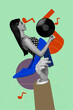 © deagreez - Mockup image of person hold vinyl plate stand in high heels over green background with musical notes