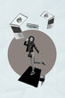 © deagreez - Sketch art 3d creative collage of happy man girl stand pc monitor laptop eyeball cyberattack control eyeball esoteric virus