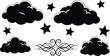 © Md - Night sky clouds and stars collection with decorative swirls isolated cad drawing flat vector illustration for dream and weather design