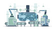 © Sabila - Augmented Reality & VR Headset in Smart Factory Automation. Robotic Arms and Conveyor Belts for Industry 4.0, Data Visualization, and Digital Manufacturing.