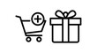 © SM - Shopping cart and gift box icons: add to cart, online shopping and presents symbols, line art