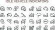 © set kine - Idle vehicle indicator outline icon set featuring car status monitoring parking waiting diagnostics alerts fleet management dashboard symbols vector