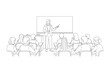 © Sanot - Continuous Line Drawing of a Teacher Leading a Classroom Discussion, Mentor Guiding Students in a Learning Environment, Minimalist Line Art