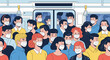 © Liyana - Crowd of diverse people wearing medical face masks inside a subway train car for safety and health protection during a public health emergency.