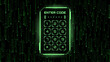 © hiten666 - Digital keypad with enter code interface on green matrix background. Futuristic security system for password protection. HUD vector graphic element for cyber security and tech access.