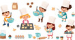 © Momota - Kids baking vector set with children chefs cooking cupcakes and cookies, cute cartoon cooking activity collection isolated on white background illustration