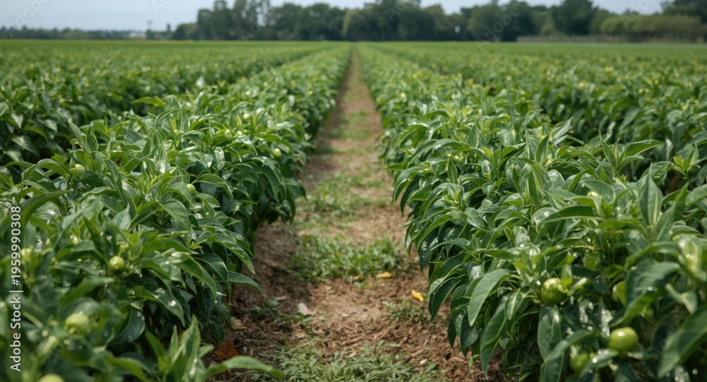 Organic pepper farming featuring leafy green and sweet Capsicum annuum ...