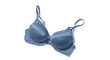 © vecto club - Blue satin push up bra with delicate lace accents isolated against a bright white background