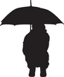 © Curto - vector, silhouette front view silhouette of a woman squatting with an open umbrella