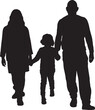 © Curto - vector, Silhouette of a family walking on a white background