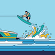 © Lorrie - Dynamic Wakeboarding Jump Action Extreme Sport Vibrant Illustration Outdoor Recreation