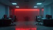 © Jojo* - Eerie Office Interior with Red Neon Lighting and Fog.