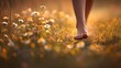 © ittipol - Barefoot walking through a flower meadow.