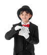 © Pixel-Shot - Little magician with playing cards on white background