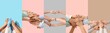 © Pixel-Shot - Collage of people putting hands together on color background