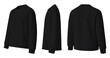 © Drip - Blank Black Long Sleeve Crew Neck T-Shirt Mockup, Front Side Back Views, Plain Sweatshirt Template on White