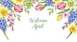 © Abdul - Watercolor floral welcome april wreath with spring flowers and handwritten text