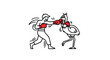 © Dadang - Whimsical line art illustration of a person boxing an ostrich in a comical fight scene