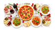 © Gabriel - Italian food table with pasta pizza and wine isolated on white background
