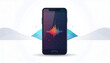 © Matahari - Modern smartphone display showing audio wave spectrum against abstract background