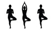 © MDSAEEM - Three silhouettes of women performing a tree pose yoga practice against a white background