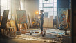 © popadynets - Female Artist Reflecting in Sun-Drenched Studio
