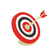 © Marcelinda - A graphic illustration of a red, black, and white target with an arrow hitting the bullseye, symbolizing accuracy and success.