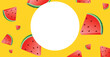 © Jiulia - Vibrant watermelon background with flying fruits and copy space for summer advertising