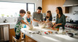 © Image-Love - Joyful Family moments in Kitchen: A happy family gathered around a kitchen island, joyfully engaging in cooking activities, fostering warmth and connection.
