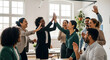 © Image-Love - Team Celebration in Bright Office: A diverse group of colleagues exude joy and camaraderie as they celebrate a shared success within the modern workspace setting.