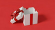 © Majeda - An open white gift box with a red ribbon on a red background on transparent background