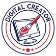 © Sharmin - Digital creator logo with computer monitor and brush with digital art