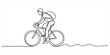 © RK Drawing Gallery - Single line drawing of a person riding a bicycle with a backpack on a white background Vector, illustration