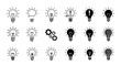 © BundleNinja - Light bulb icons set with various creative and mechanical designs, black and white line art and solid styles.
