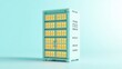 © antishock - Server rack, turquoise container, illuminated orange modules. Testing operation point run, never lags. Simple design, clean aesthetic.