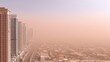 © AZ Studio - Thick brown smog covers urban buildings and skyline in dense haze leading to low visibility in city