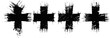 © smth.design - black grunge plus signs set distressed brush stroke crosses, ink splatter symbols, rough artistic design elements