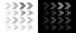 © Mykola Mazuryk - Abstract arrow pointer set with halftone effect in various geometric shapes. Minimalist vector navigation icons with dots, squares and stars isolated on black and white backgrounds.