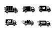 © MdShakib - A set of black and white delivery truck icons in various motion silhouettes